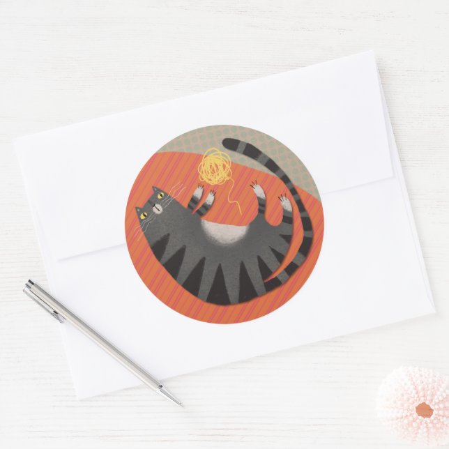 Adesivo Tabby Cat com Yarn (Envelope)