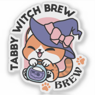 Adesivo Tabby Witch Brew – Design de Gato Fofo de Hallowee