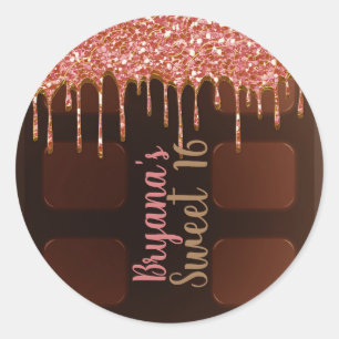 Adesivo Tablete de Chocolate Pink Glitter Drip Doce 16