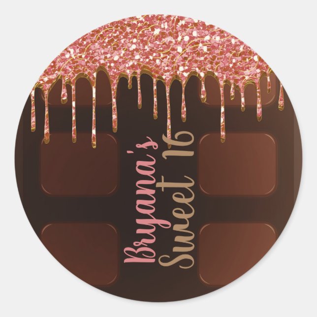 Adesivo Tablete de Chocolate Pink Glitter Drip Doce 16 (Frente)