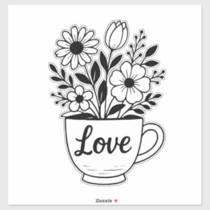 Adesivo Taça bonito de chá preto com Design de flores