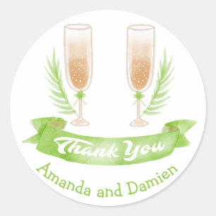 Adesivo Taças de Vinho Obrigado Aquarela Verde Casamento