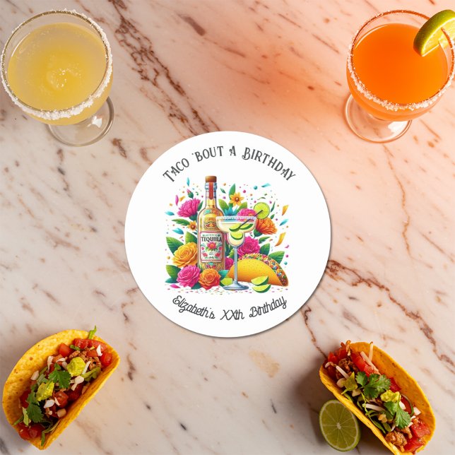 Adesivo "Taco 'Bout a Birthday' Fiesta (“Taco ’Bout a Birthday” Fiesta Classic Round Sticker)