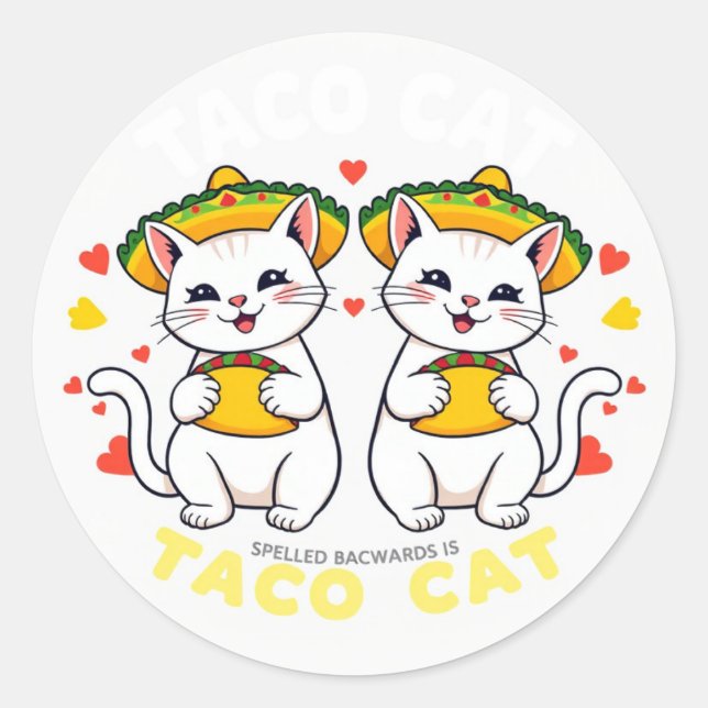 Adesivo Taco Cat Palindrome Fiesta Cute Chibi Art (Frente)