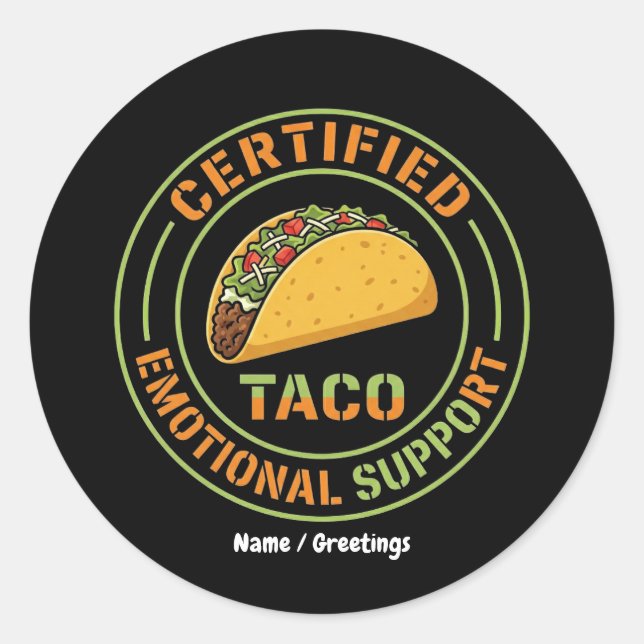 Adesivo Taco de Suporte Emocional Certificado Comida Diver (Frente)