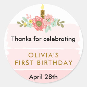 Adesivo Tag cor-de-rosa do favor do círculo do aniversár
