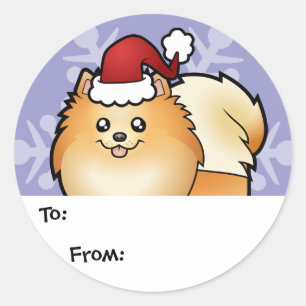 Adesivo Tag do presente de Pomeranian do Natal
