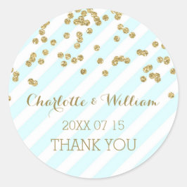 Adesivo Tags de Favor de Confetti Dourado com Stripes Azui