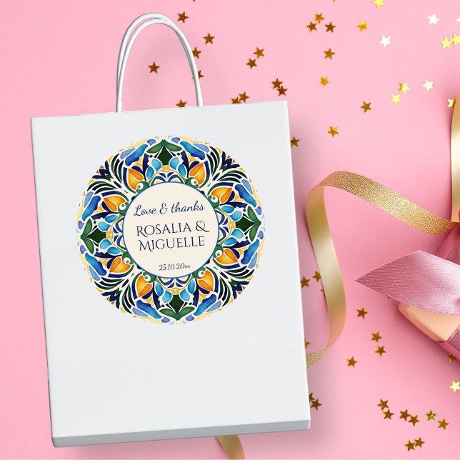 Adesivo Talavera azulejo Blue Vintage (Talavera azulejo blue vintage Mexican wedding thank you favor favor Stickers)