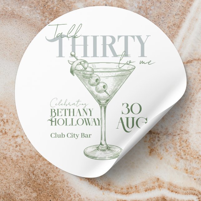 Adesivo Talk Thirty To Me Martini Cocktail 30th Birthday (Celebrate the big 3-0 with this stylish Talk Thirty To Me Martini Cocktail 30th Birthday Sticker! )
