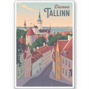 Adesivo Tallinn Estônia Ilustração Viagem Art Vintage