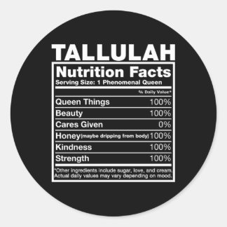 Adesivo Tallulah Nutrition Facts Tallulah Name