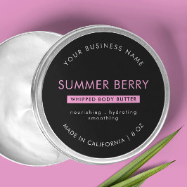 Adesivo Tampa Cosmética da Manteiga Preta e Rosa Moderna