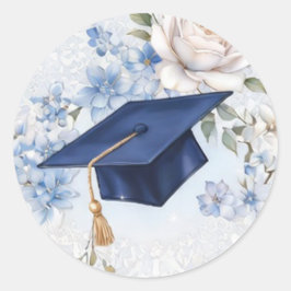 Adesivo Tampa de Graduação Azul e Branco Floral Clássico R