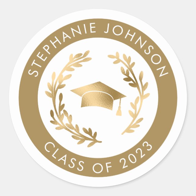 Adesivo Tampa de Graduação em Ouro Elegante e Coroa de Lou (Frente)