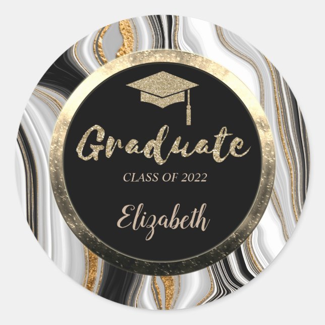Adesivo Tampa de Gradução Brilho Dourado, Mármore (Frente)