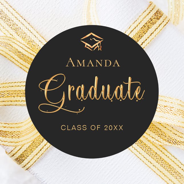 Adesivo Tampa de nome em ouro preto para graduados elegant (Criador carregado)