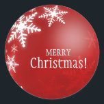 Adesivo Tampão Red Christmas Ball Snowflakes<br><div class="desc">Decorre seus presentes com este adesivo de ornamento de bola de Natal personalizável com flocos de neve brancos em saudações de vermelho e feriados. Você pode personalizá-lo com seu próprio texto personalizado. Os produtos de papel,  selos e presentes de Natal também estão disponíveis.</div>