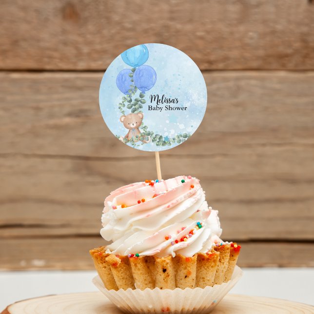 Adesivo Tampo de Cupcake Oh Boy Balão Azul Eucalipto (Criador carregado)