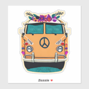 Adesivo Tan Floral Retro Hippie Van Vintage Colors Art