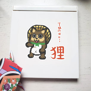 Adesivo Tanuki com Kanji Sticker