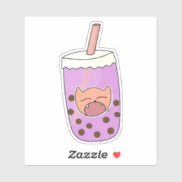 Adesivo Taro Boba Bubble Tea, Gatinho roxo e bonito