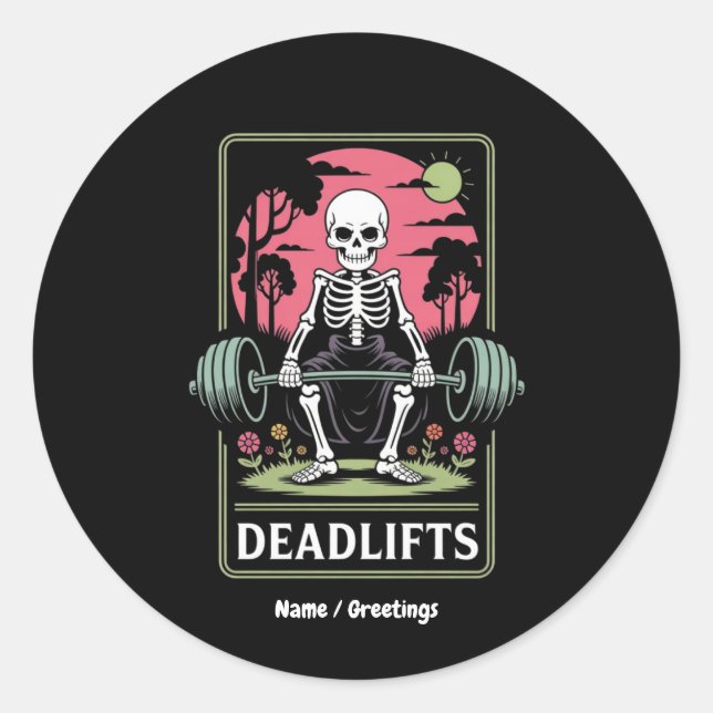 Adesivo Tarot Card Deadlifos Funny Skeleton Workout Design (Frente)