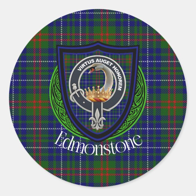 Adesivo Tartan e Brasão do Clã Escocês Edmonstone (Frente)