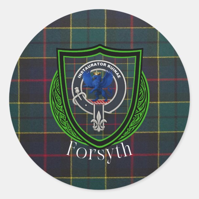 Adesivo Tartan e Brasão do Clã Escocês Forsyth (Frente)