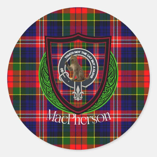 Adesivo Tartan e Brasão do Clã Escocês MacPherson (Frente)