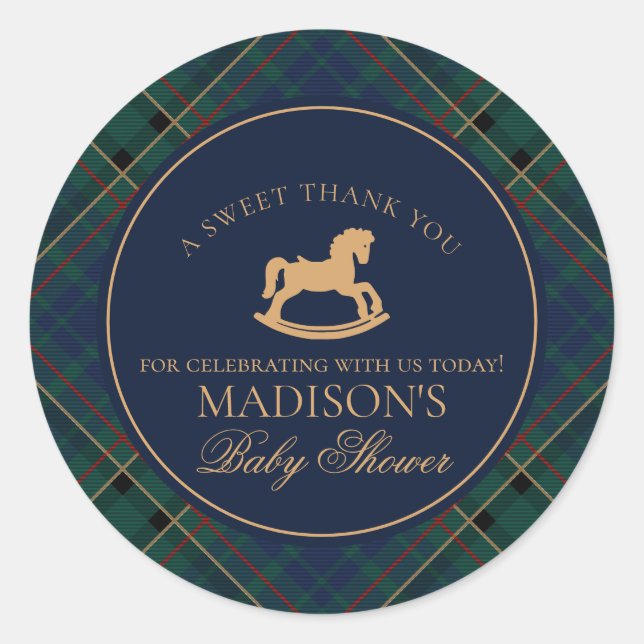 Adesivo Tartan Plaid Rocking Horse Baby Shower Favor (Frente)
