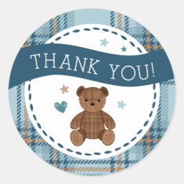 Adesivo Tartan Teddy Bear, Baby Boy Shower LARGE STICKER