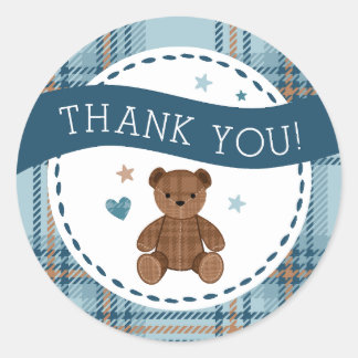 Adesivo Tartan Teddy Bear, Baby Boy Shower LARGE STICKER