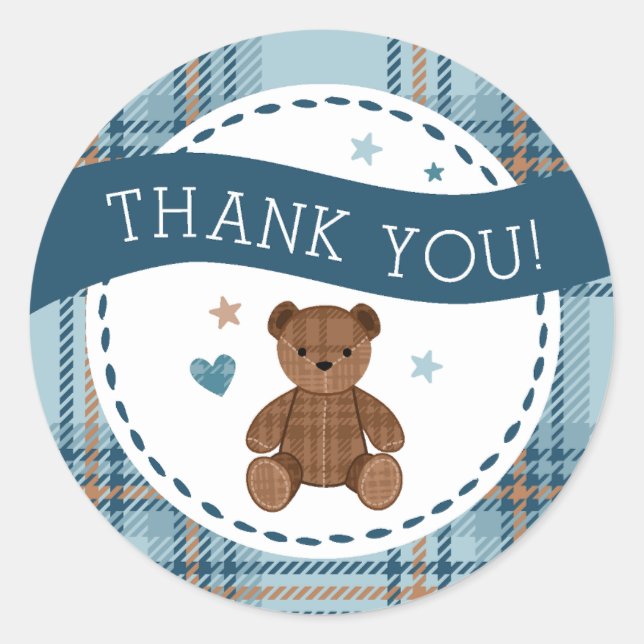Adesivo Tartan Teddy Bear, Baby Boy Shower LARGE STICKER (Frente)