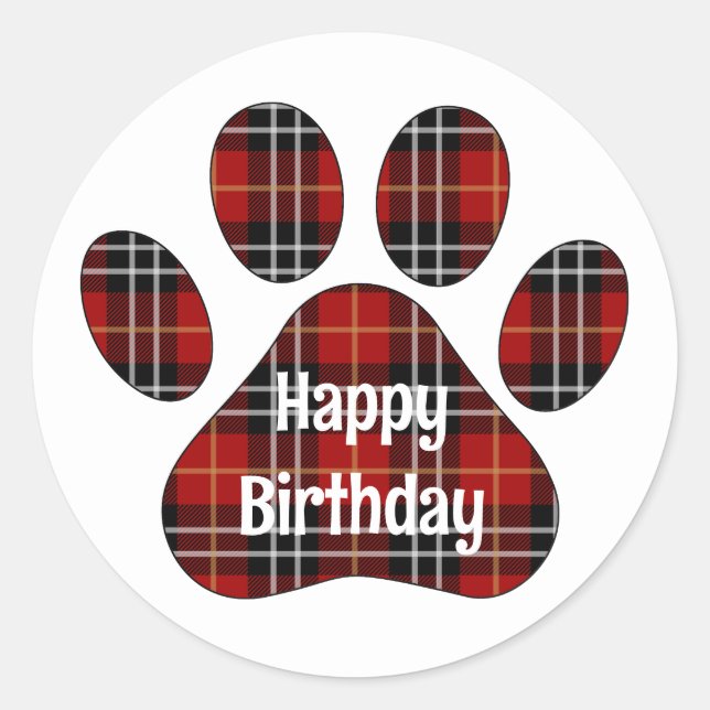 Adesivo Tartan Xadrez Birthday Pawprint (Frente)