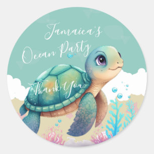 Adesivo Tartaruga Aquarela Oceano Praia Aniversário Obriga