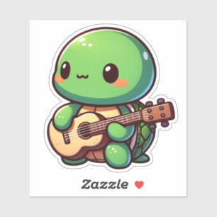 Adesivo Tartaruga Chibi Cuja Tocação Toca Violão