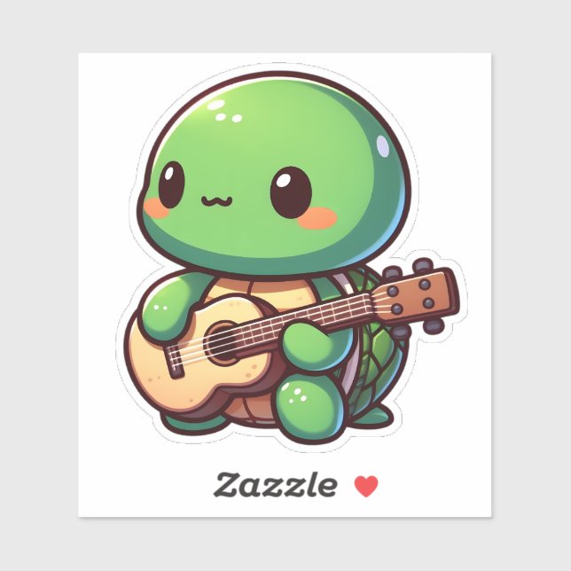 Adesivo Tartaruga Chibi Cuja Tocação Toca Violão (Folha)