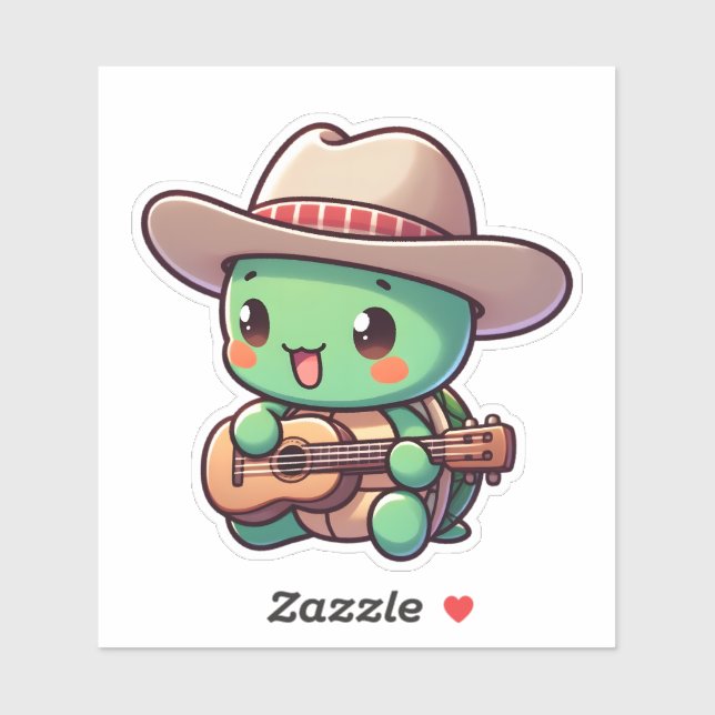Adesivo Tartaruga Chibi Cuja Tocação Toca Violão (Folha)