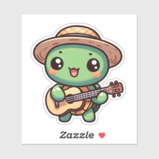 Adesivo Tartaruga Chibi Cuja Tocação Toca Violão