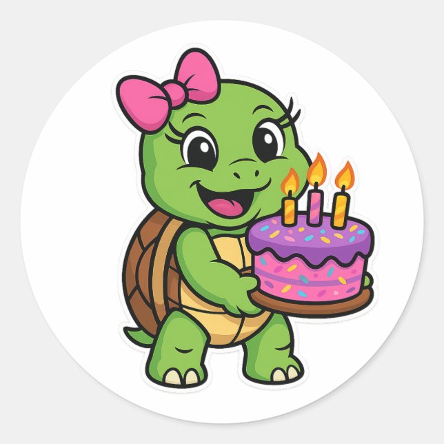 Adesivo Tartaruga com bolo de aniversário (Frente)