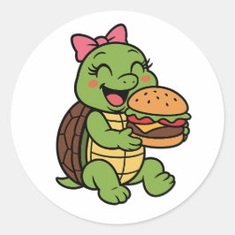 Adesivo Tartaruga comendo um hambúrguer
