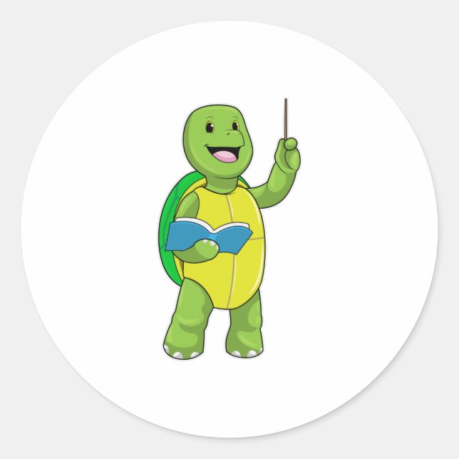 Adesivo Tartaruga como Professora com Livro e Ponteiro (Frente)