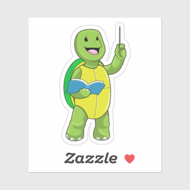 Adesivo Tartaruga como Professora com Livro e Ponteiro (Folha)