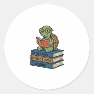Adesivo Tartaruga Cute Lendo em Livros Vetor Vintage_1