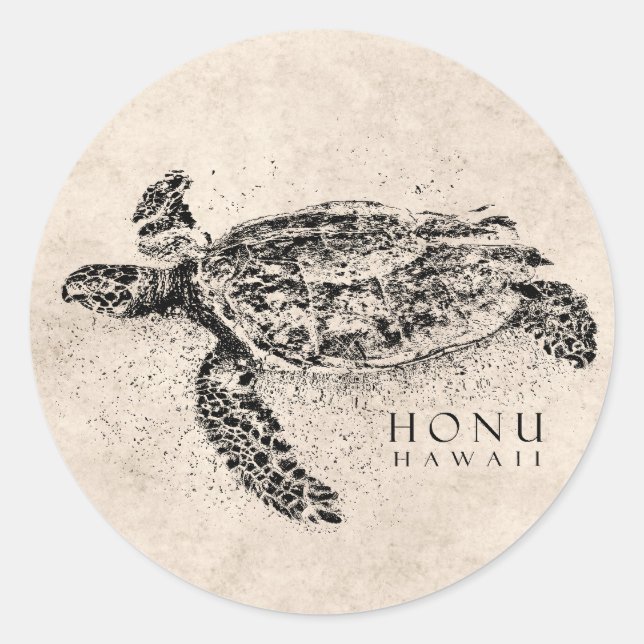 Adesivo Tartaruga do Mar Havaí Honu em Pergaminho de Vinta (Frente)
