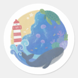 Adesivo Tartaruga e Farol de Baleia do Oceano de Verão