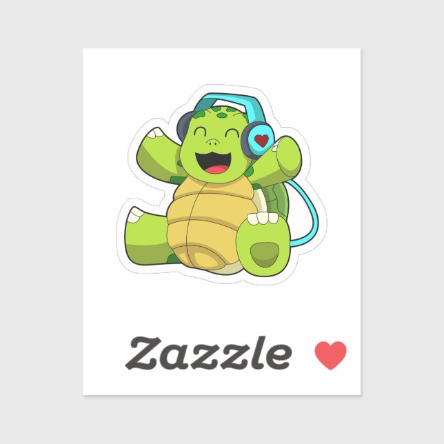 Adesivo Tartaruga em Música com Fone de Ouvido (Folha)