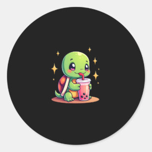 Adesivo Tartaruga fofa bebendo boba. Tartarugas Boba Amor 