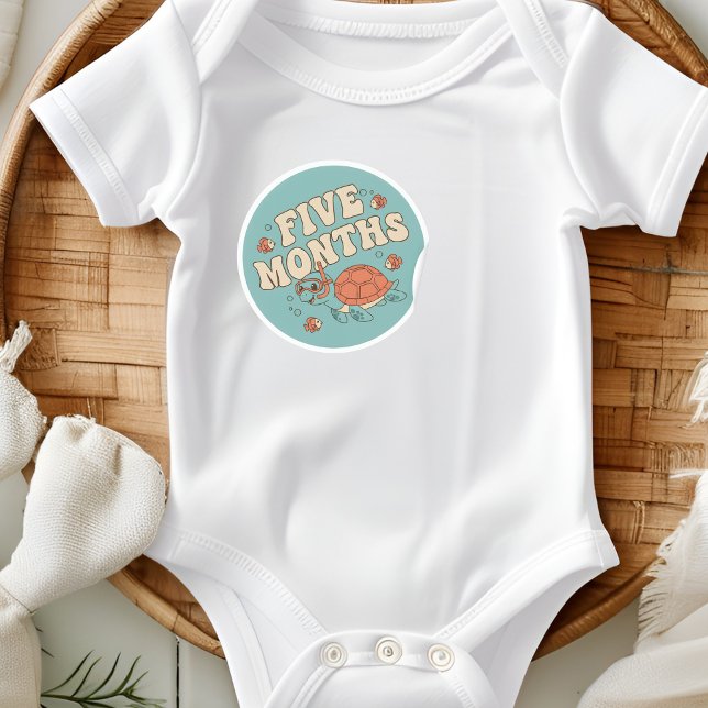 Adesivo Tartaruga Marinha Bebê Retro Boho Cinco Meses Marc (Criador carregado)